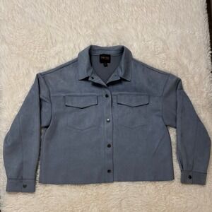 TRUTH BY REPUBLIC faux Suede Blue Shacket Snap Button Shirt Jacket Women